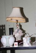 Royal Dux planter, loving cup, small mug and a lamp.