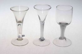Three Antique hand-blown glasses including twisted stem and engraved.