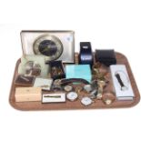 Tray of wristwatches, pocket watches, cufflinks and mantel clocks.