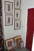 Five Vanity Fair Men of the Day prints, bird prints, unframed watercolours, assorted frames, etc.
