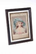 Portrait on silk of Lady Pattie in late Victorian frame.