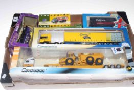 Box of Diecast trucks including Vanguards, Corgi, Caramara.