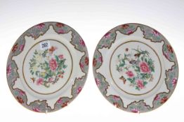 Pair Royal Worcester chinoiserie plates, bearing retailers mark Daniell & Co., Wigmore Street.