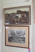 F.H. Atkinson, painting of Durham dated 1974 and Van Gough print.