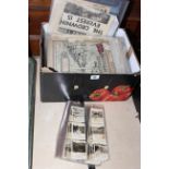 Box of railway ephemera including plans, cigarette cards, books, newspapers.