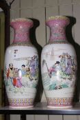 Large pair of famille rose Oriental vases, 63cm.