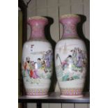 Large pair of famille rose Oriental vases, 63cm.