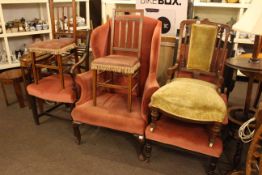 19th Century wing back armchair on Queen Anne legs, Edwardian armchair,
