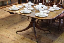 Regency mahogany tilt top breakfast table raised on centre stalk to four swept and reeded legs.
