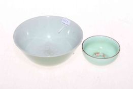 Chinese 19th Century Celadon bowl and a small fish bowl in green glaze, 13cm and 7cm, (2).