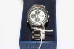 Seiko gents stainless steel quartz chronograph wristwatch, with 'Panda' dial, alarm,