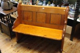 Pitch pine two seat church pew.