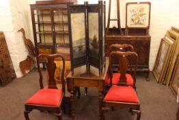 Mahogany ball and claw sideboard, Victorian mahogany Pembroke table, three dining chairs,