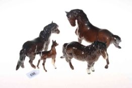 Three Beswick horses and a foal (4).