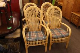 Set of four canework conservatory armchairs.