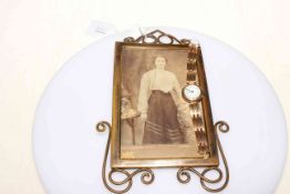 9 carat gold ladies bracelet watch and late Victorian brass wire photograph frame (2).
