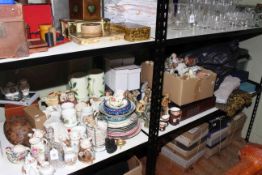 Collection of plates, ornaments, fabrics, prints, garden furniture, boxed pens.