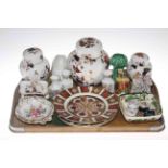 Tray lot with Masons Mandalay, Imari pattern plates, and ornamental pieces.