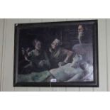 Molyneux, Figures at a Death Bed, oil on board, signed and dated 68 lower right, 47cm by 63cm,