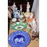 Collection of ceramics including Beswick birds, Royal Doulton ladies, Leonardo.