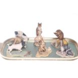 Collection of six Border Fine Arts sculptures, two mice, two Jack Russell, hare and piglets,