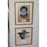 Two framed photographs Charles Bronson and Clint Eastwood both autographed below.