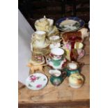 Assortment of ceramics including Beswick Bulldog, Labrador, Noritake, Aynsley, Shelley.