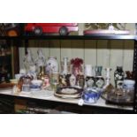 Shelf of Masons, silver plated ware, Aynsley, glass, Beswick.