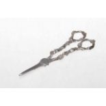 Pair of late Victorian silver grape scissors with cast vine handles, Birmingham 1889.