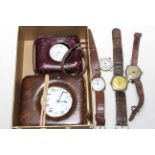 Silver pocket watch, travelling keyless watch, two gold and two other wristwatches (6).