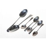 George III and Victorian silver tablespoons and five silver teaspoons.