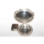 Silver low tazza, London 1918, silver bon bon dish and cigarette case (3).