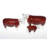 Beswick Hereford Cow, Bull and Calf (3).