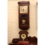 1920's/30's mahogany wall clock and American Ansonia mantel clock.