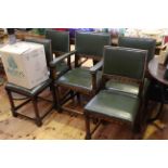 Set of five studded hide panel back dining chairs with label for WM Richardson, Leeds,