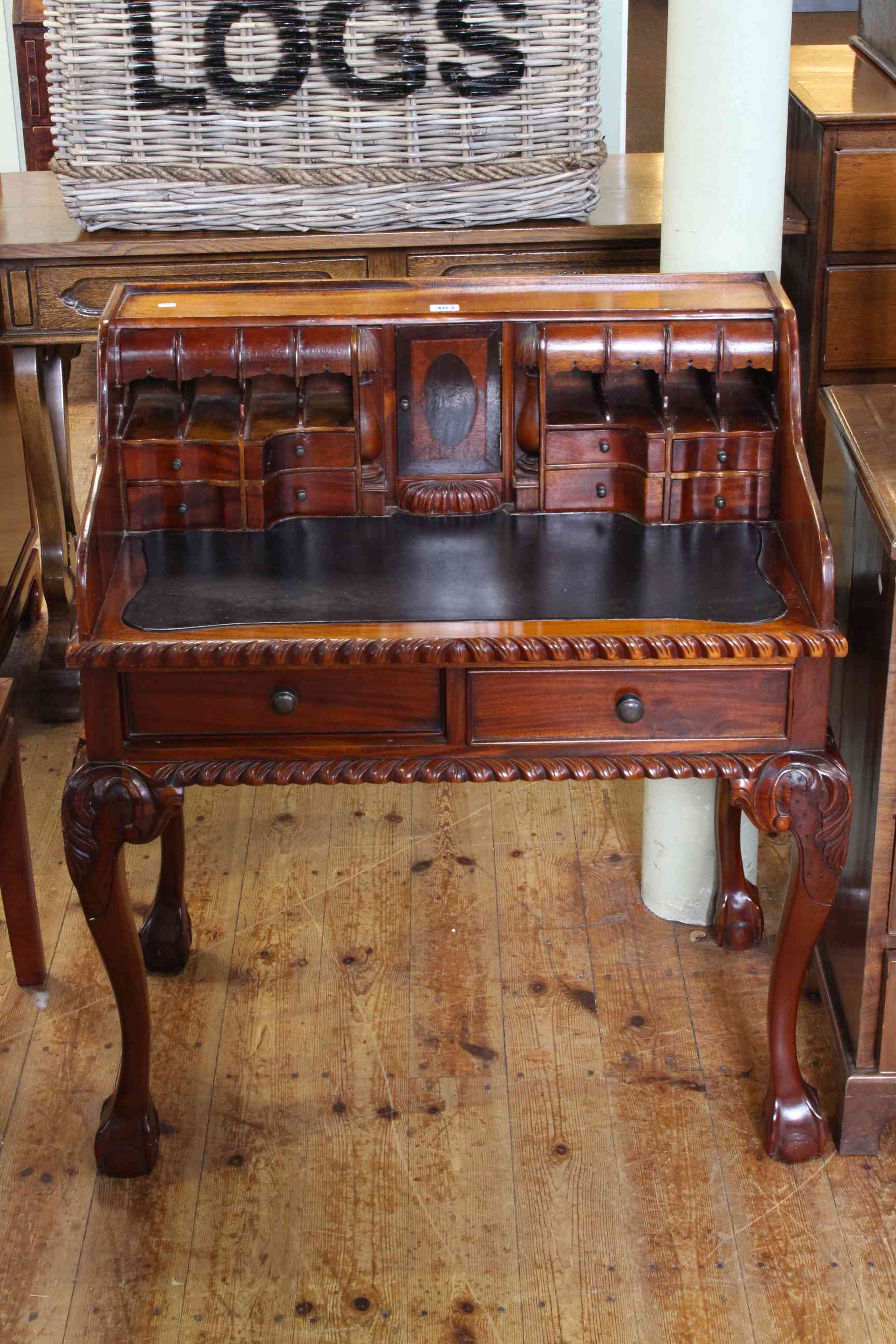 Mahogany Chippendale style two drawer ladies writing desk,