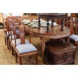 Chinese style rosewood ten piece dining suite comprising four door sideboard,