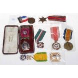 Assortment of eight medals, including silver and enamel Masonic jewel in its box,
