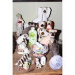 Assortment of ceramics including Staffordshire dogs, Masons, Wade, Coalport The Watermill,