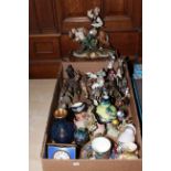 Enamelled travelling clock, cloisonne vases, Del Prado soldiers, ethnic stool, etc.