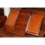 Oak slope front stationery box with well fitted interior, 35cm.