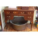 Mahogany four drawer desk on cabriole legs, 78cm by 99cm.