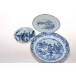 Three antique Chinese blue and white plates.