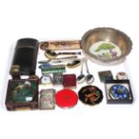 Spirit flask, comports, compass, Oriental bowl, cutlery, etc.