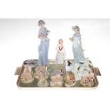 Two Nao figures, Royal Doulton Sarah, Lilliput Lane cottages, etc.