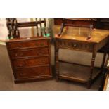 Walnut four drawer chest and canted oak single drawer hall table.