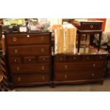 Stag Minstrel dressing table, seven drawer chest and pedestal.