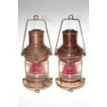 Pair of copper and brass ships lanterns, 50cm.