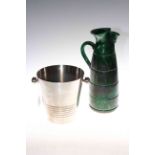Large green glazed pottery jug and EP ice bucket.