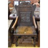 Antique carved oak wainscot chair.